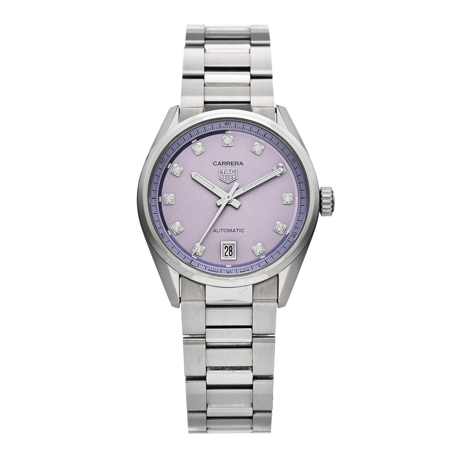 Tag Heuer Stainless Steel Diamond 36mm Carrera Date Automatic Watch Purple WBN2319 1 of 5