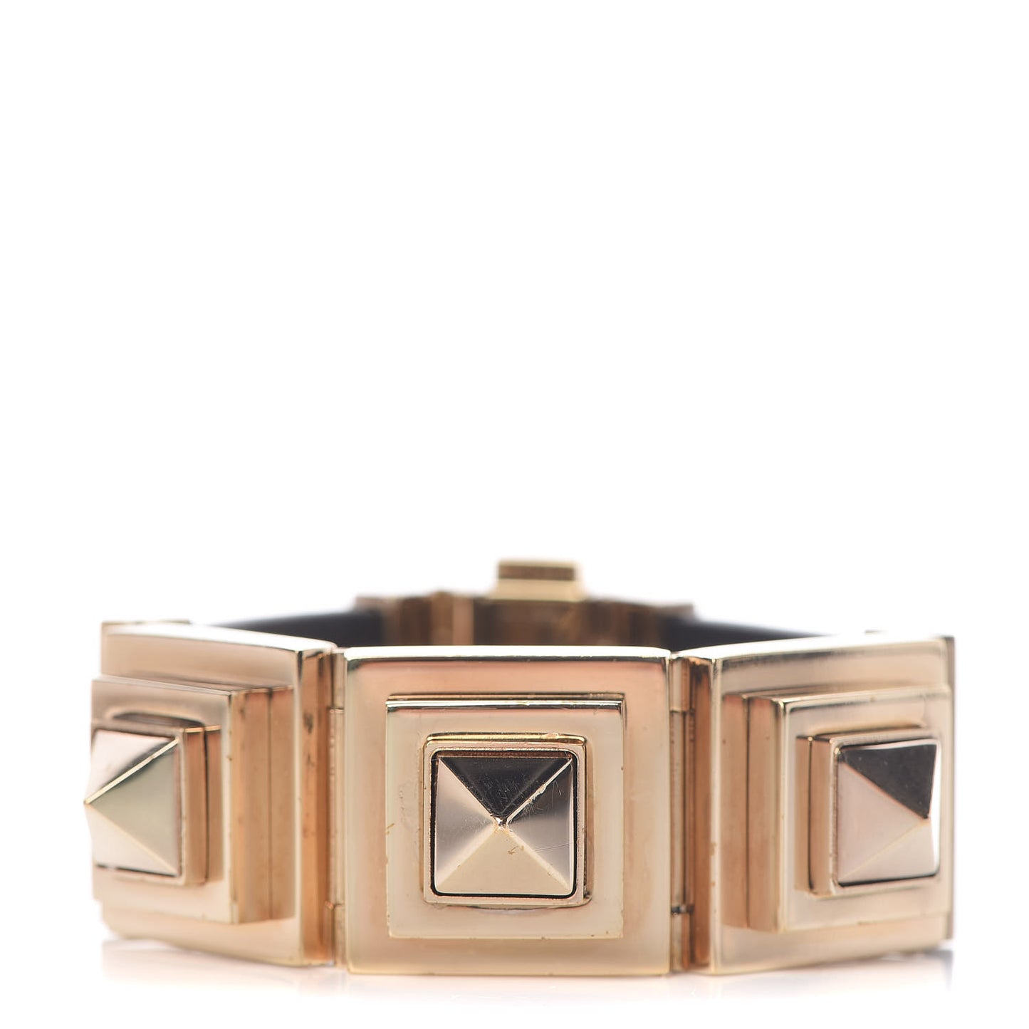 Calfskin Rockstud Bracelet Black Gold