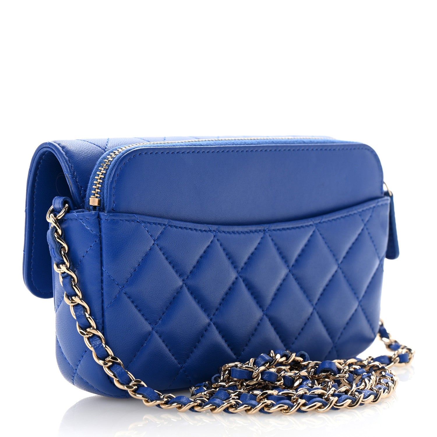 Chanel Lambskin Quilted Flap Phone Holder With Chain Blue 3 of 12