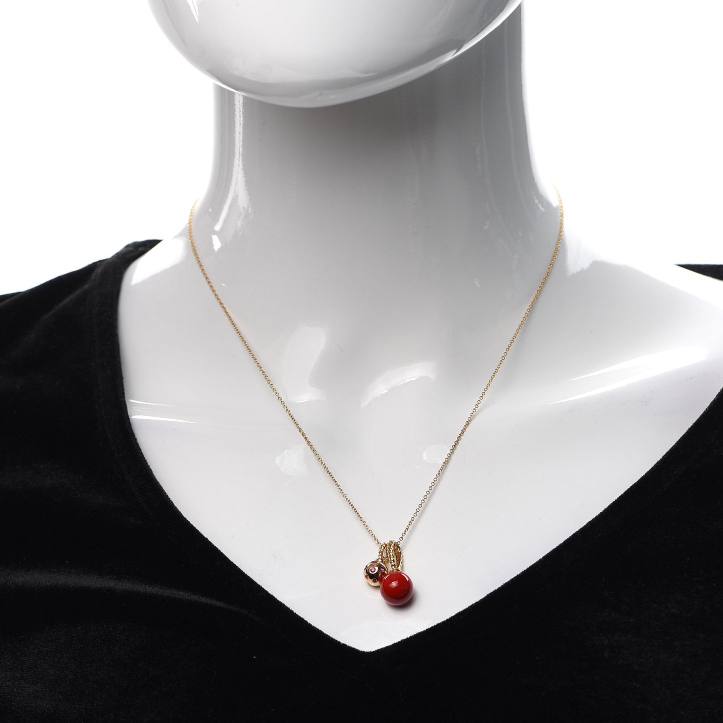 18K Yellow Gold Sterling Silver Ruby Enamel Solari Pendant Necklace Cherry