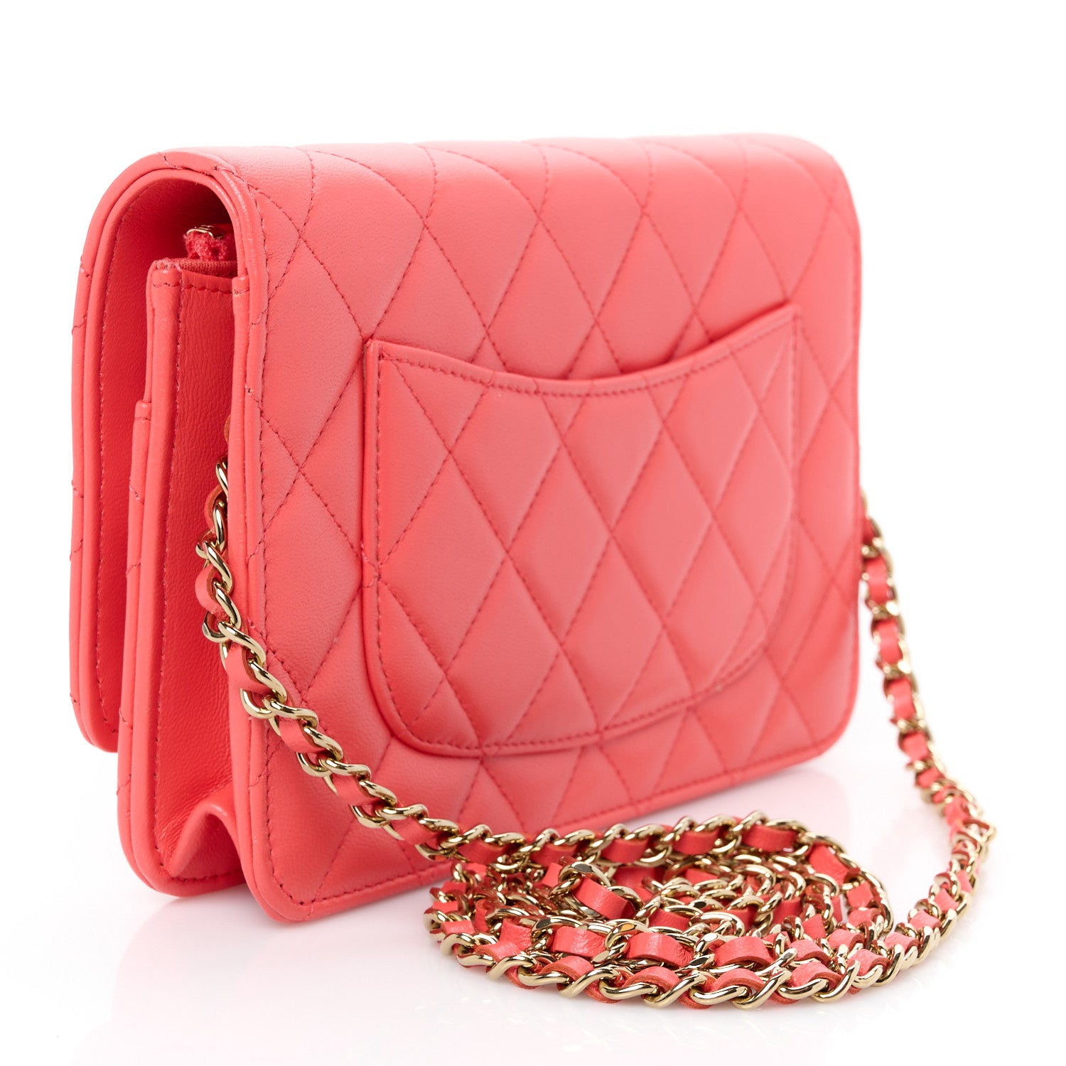 Chanel Lambskin Quilted Wallet On Chain WOC Coral 3 of 12