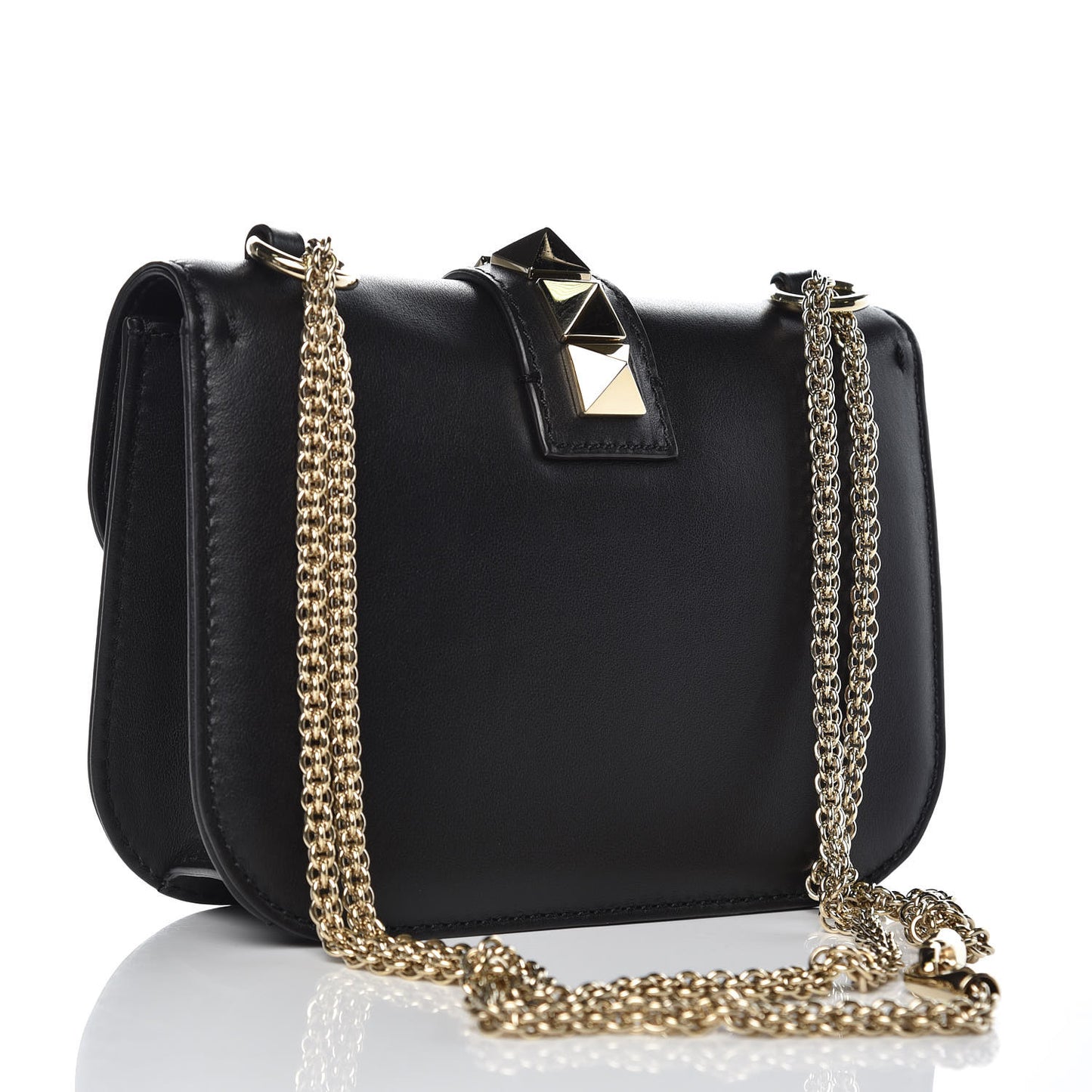 Vitello Small Glam Lock Rockstud Flap Black