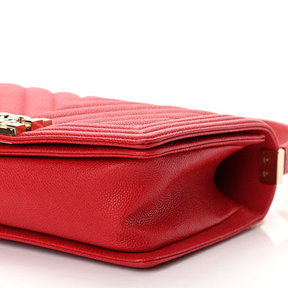 Chanel Caviar Chevron Quilted Medium Boy Flap Red 10 of 11
