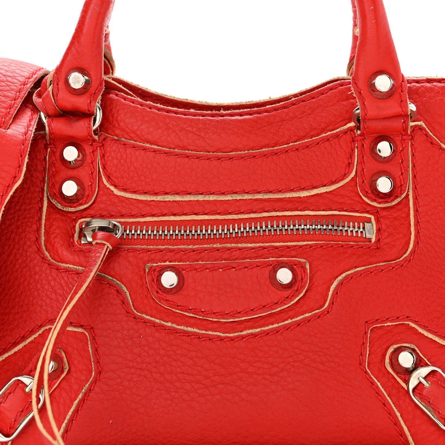 Supple Grained Calfskin Classic Silver Hardware Highlight Mini City Rouge Fraise