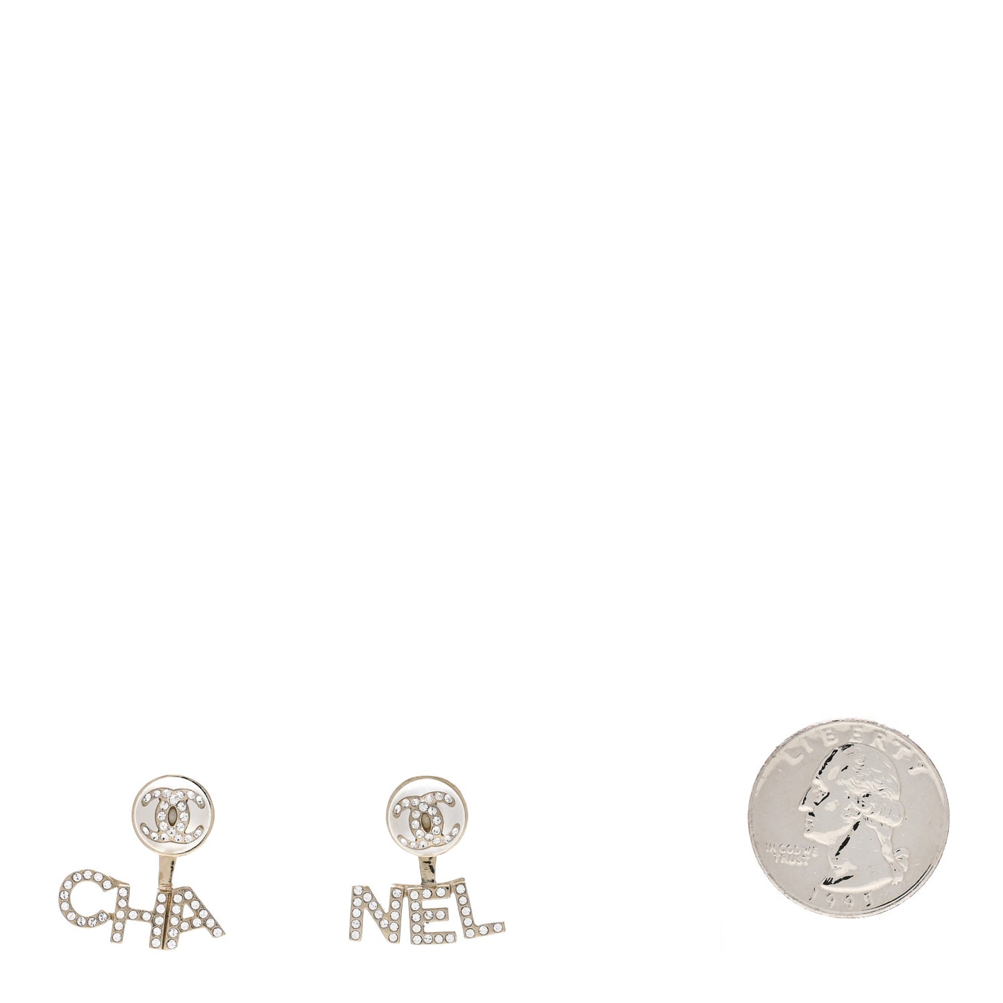 Pearl Crystal Logo Earrings Gold Pearly White
