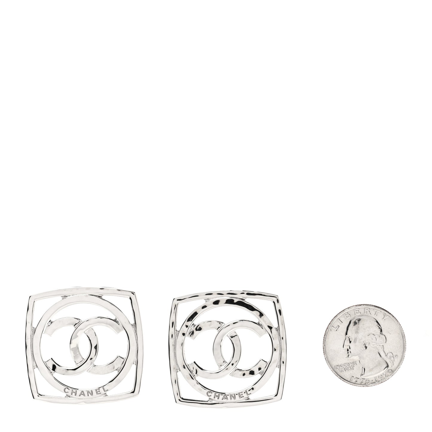 Metal Square CC Earrings Silver