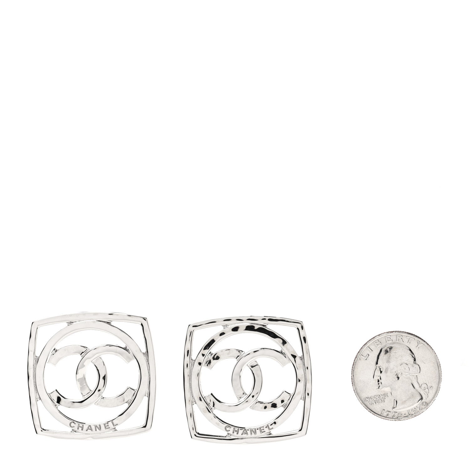 Chanel Metal Square CC Earrings Silver 2 of 5