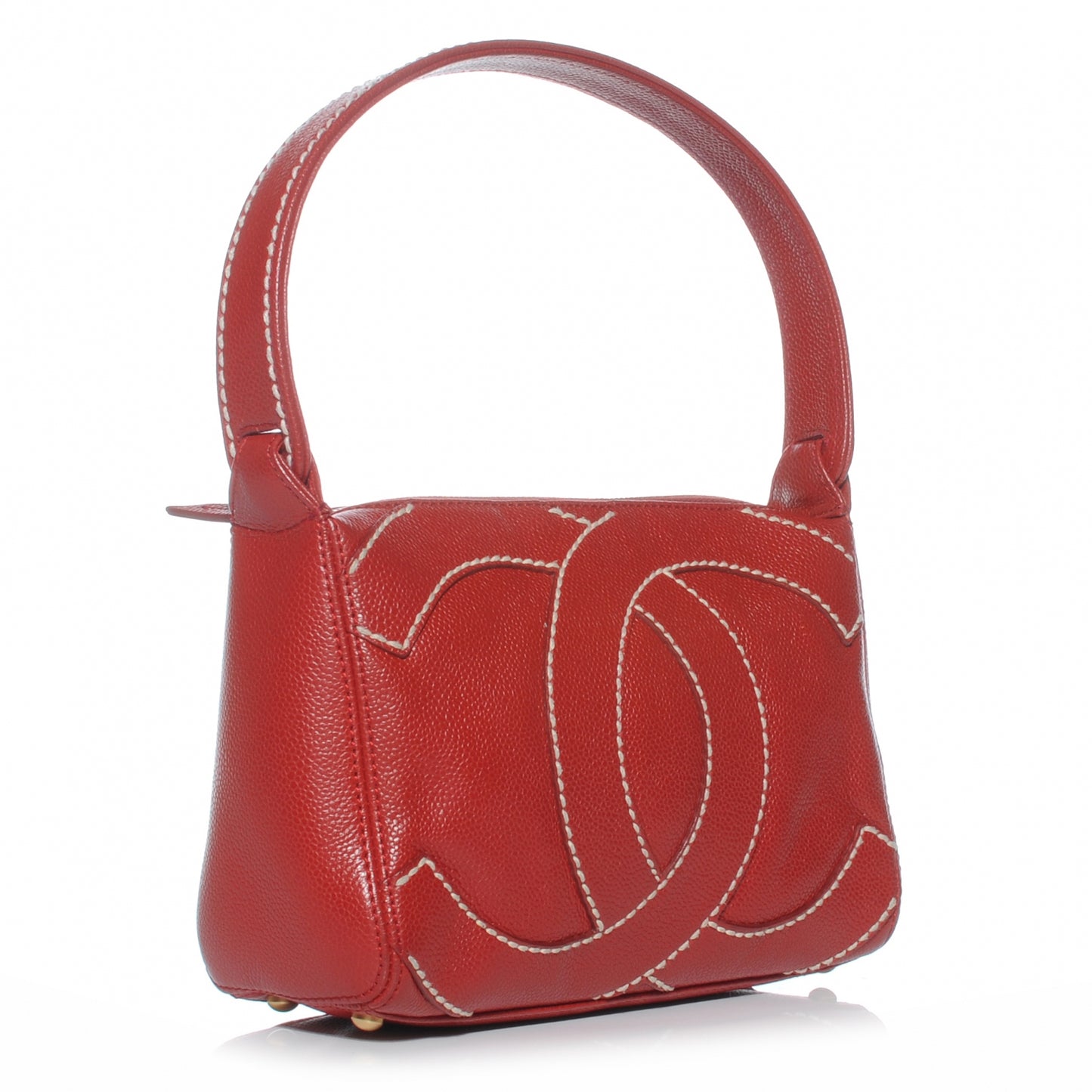 Caviar CC Stitched Small Hobo Red