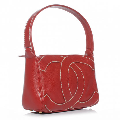 Chanel Caviar CC Stitched Small Hobo Red 3 of 7