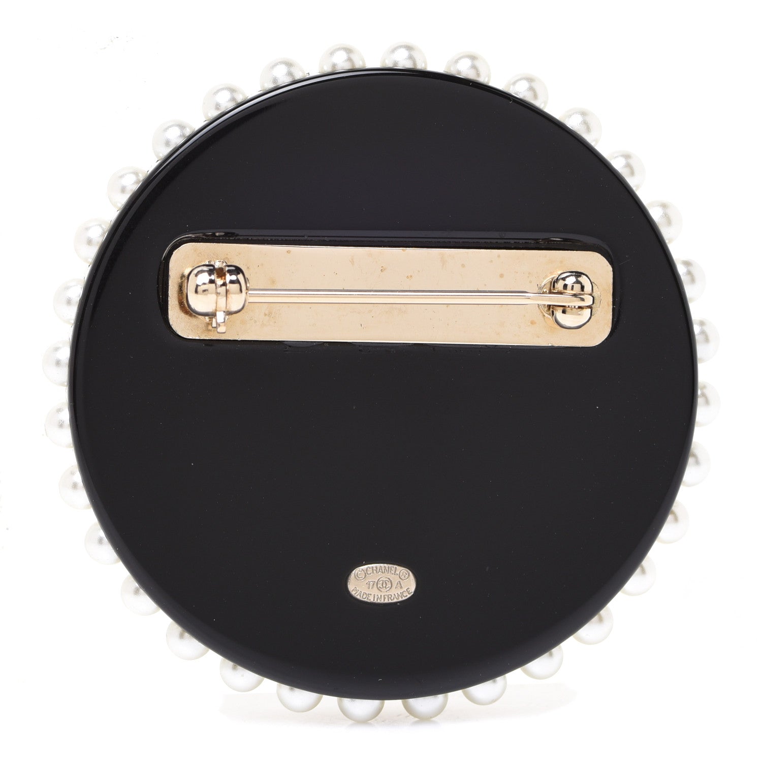 Chanel Resin Crystal Pearl CC Pin Brooch Black Gold 3 of 5