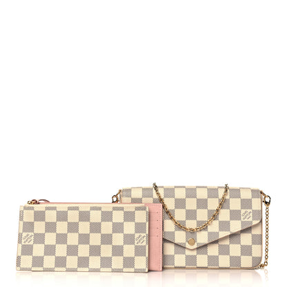 Louis Vuitton Damier Azur Pochette Felicie Chain Wallet Rose Ballerine 1 of 11