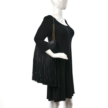 Saint Laurent Suede Calfskin Large Grace Fringed Hobo Bag Rope Black 2 of 11