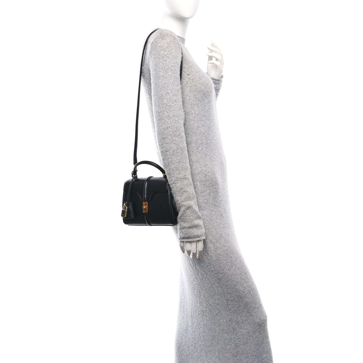 Satinated Calfskin Mini 16 Top Handle Bag Black