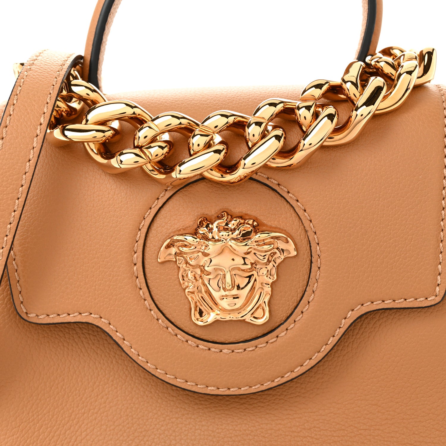 Versace Grained Calfskin Small La Medusa Top Handle Bag Brown 7 of 9