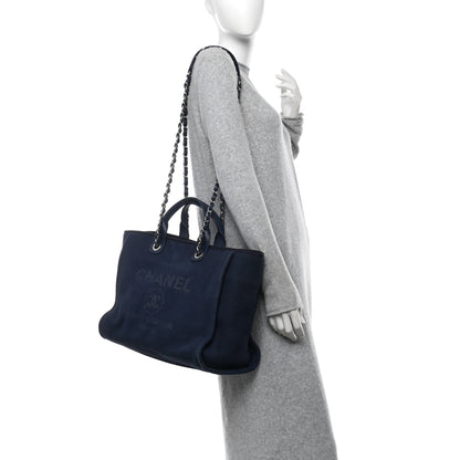 Chanel Mixed Fibers Calfskin Medium Deauville Tote Dark Blue 3 of 13