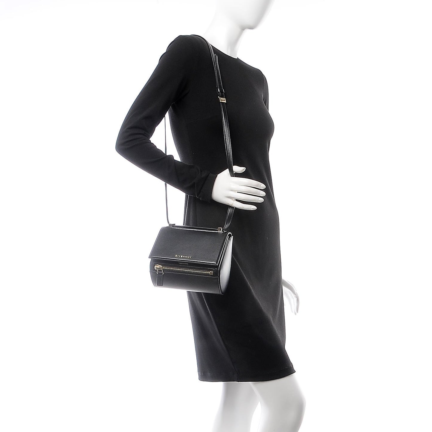 Textured Calfskin Mini Pandora Box Crossbody Bag Black