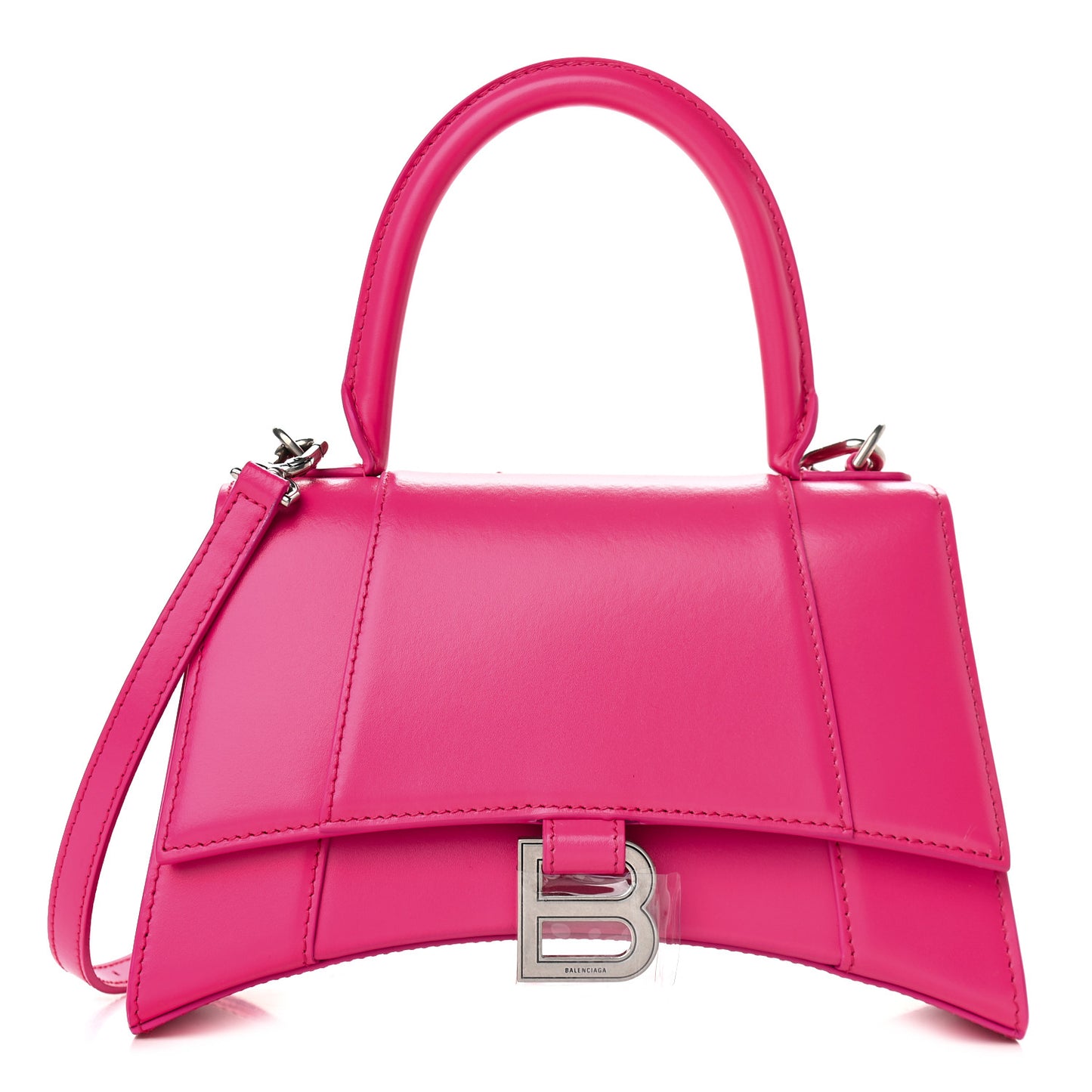 Shiny Box Calfskin Small Hourglass Top Handle Bag Acid Fuchsia