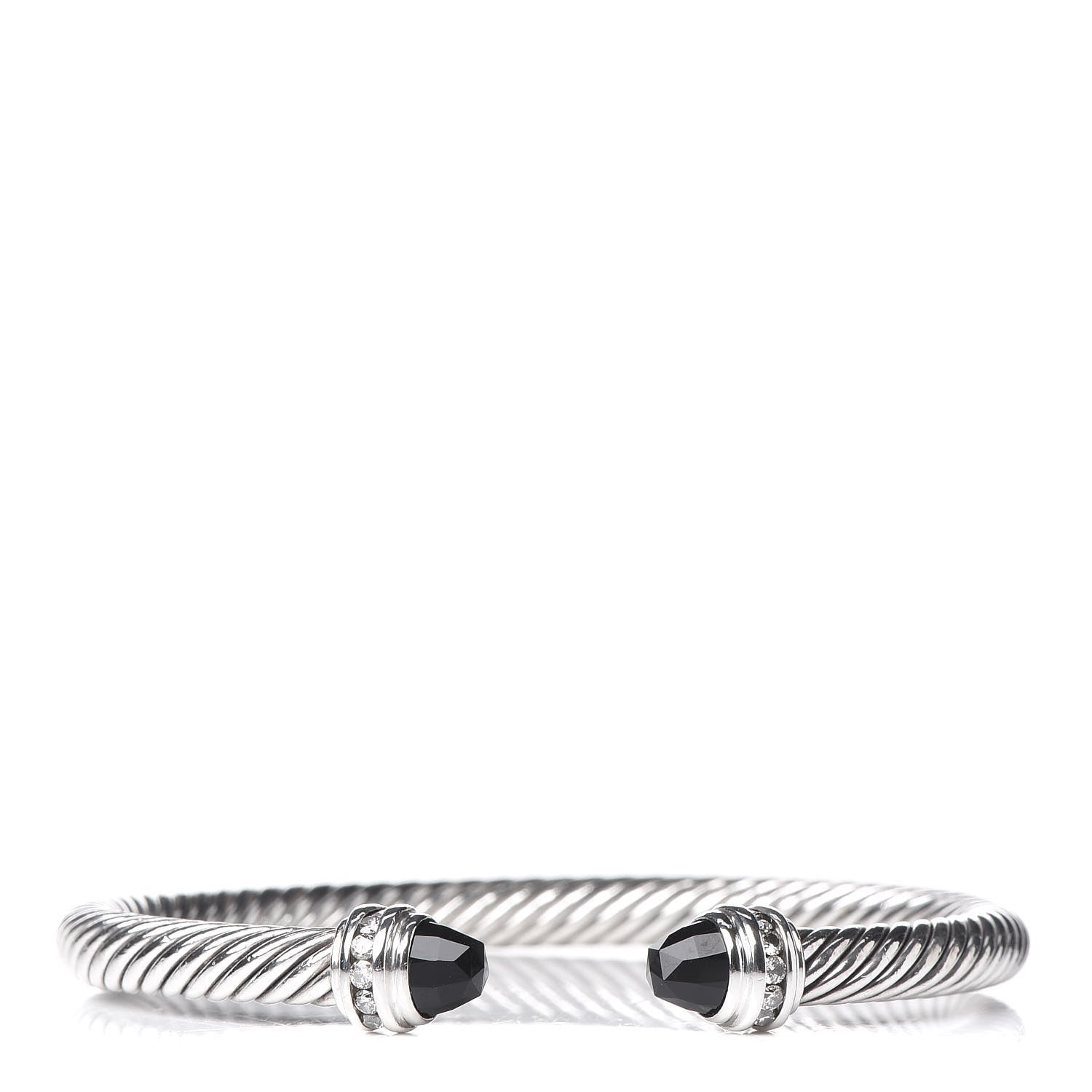 David Yurman Sterling Silver Diamond Black Onyx 5mm Cable Classics Princess Bracelet 1 of 5