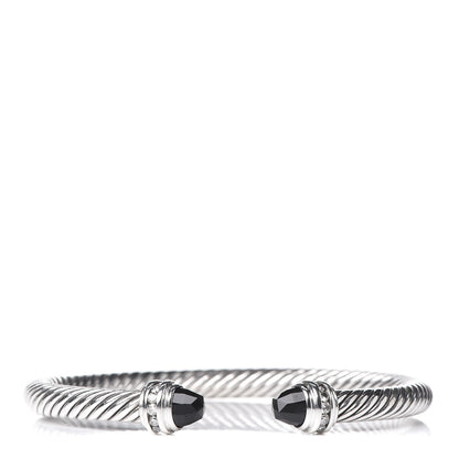 David Yurman Sterling Silver Diamond Black Onyx 5mm Cable Classics Princess Bracelet 1 of 5