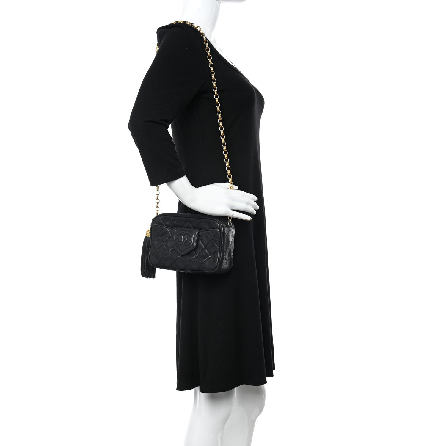 Chanel Lambskin Quilted CC Tassel Camera Case Black 2 of 13