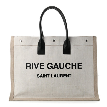 Saint Laurent Linen Calfskin Rive Gauche Tote Optic White 1 of 10