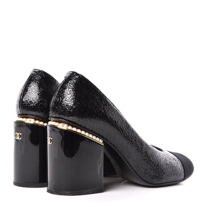 Chanel Fantasy Patent Calfskin Grosgrain Cap Toe Pumps 38 Black 4 of 12