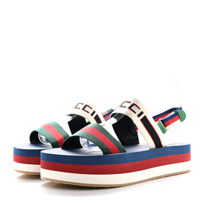 Gucci Nylon Stripe Logo Sylvie Web Platform Slingback Sandals 40 Green Red Ecru 4 of 11