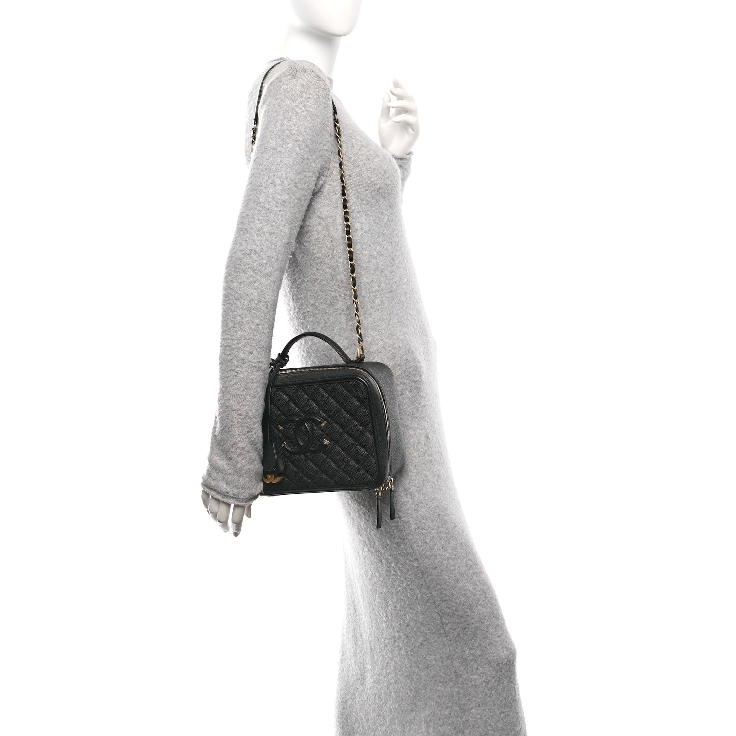 Chanel Caviar Quilted Large CC Filigree Vanity Case Black 2 of 11