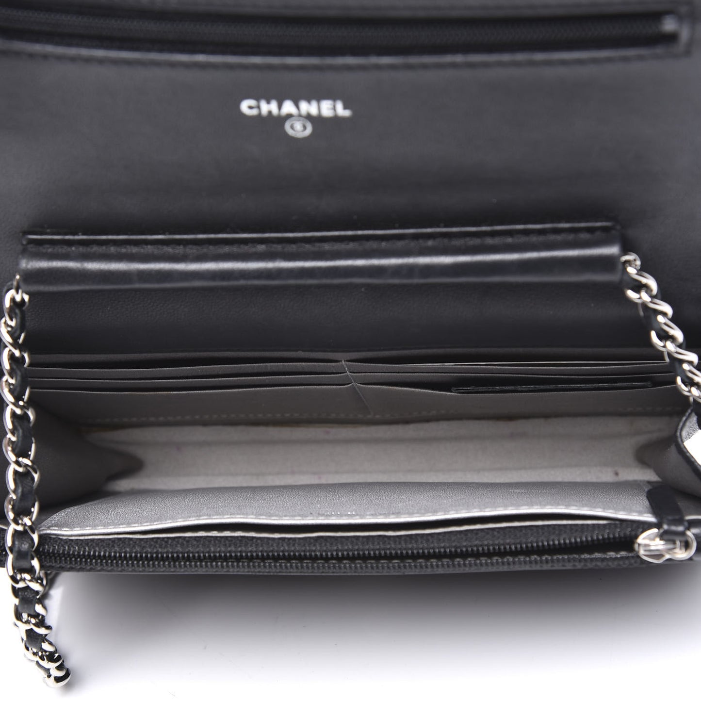 Lambskin Camellia Embossed Wallet on Chain WOC Black