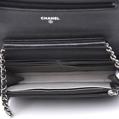 Chanel Lambskin Camellia Embossed Wallet on Chain WOC Black 4 of 13