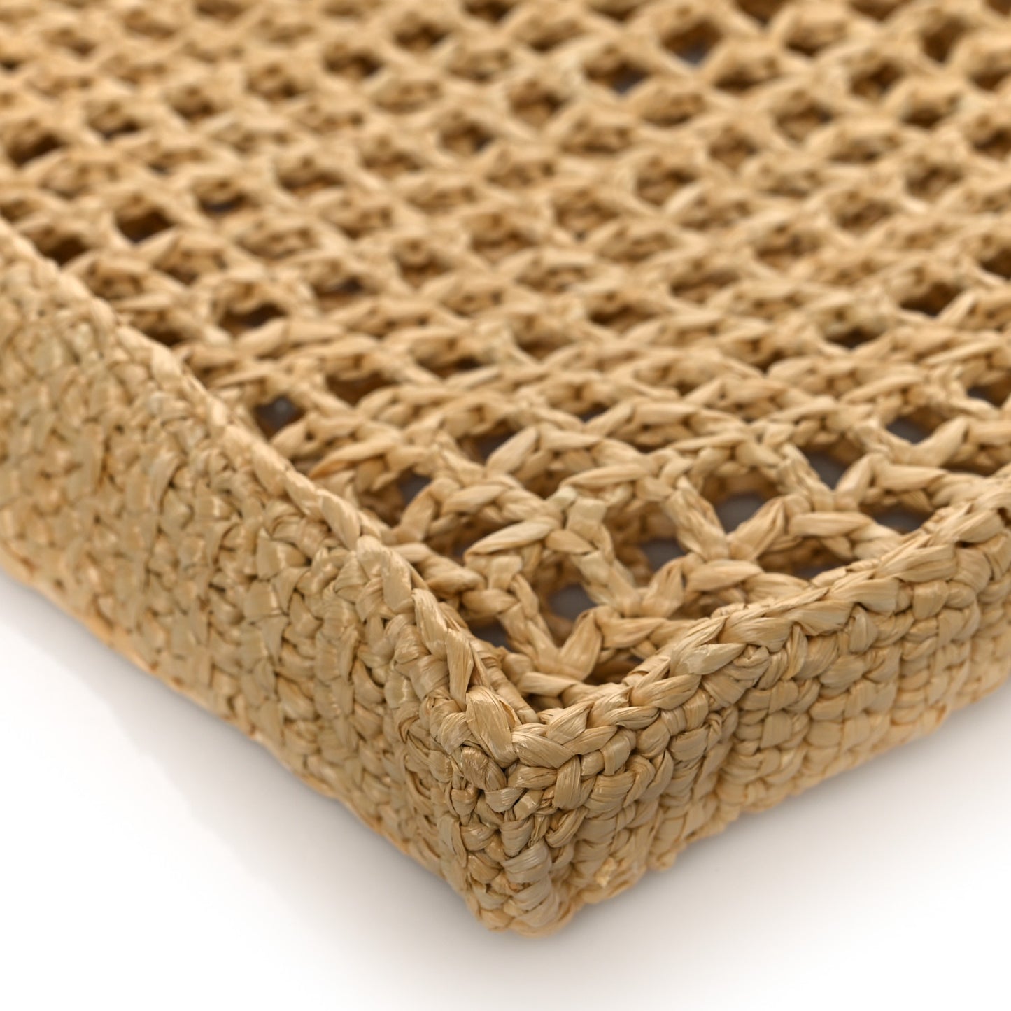 Yarn Raffia Effect Crochet Logo Embroidered Tote Bag Naturale