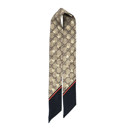 Gucci Silk Twill GG Monogram GG Bee Neck Bow Scarf Black Red 3 of 3