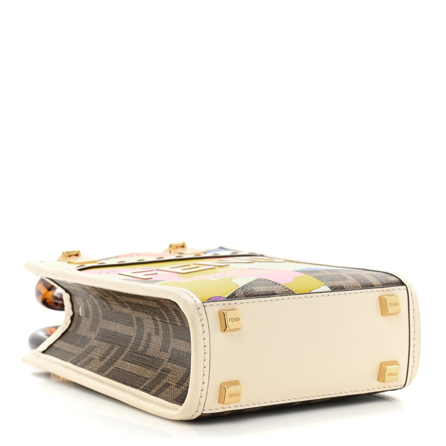 Glazed Fabric Vitello King Plexiglass FF 1974 Logo Hairdo Girls Inlay Mini Fendi Sunshine Shopper Tote Mogano Panna Multicolor