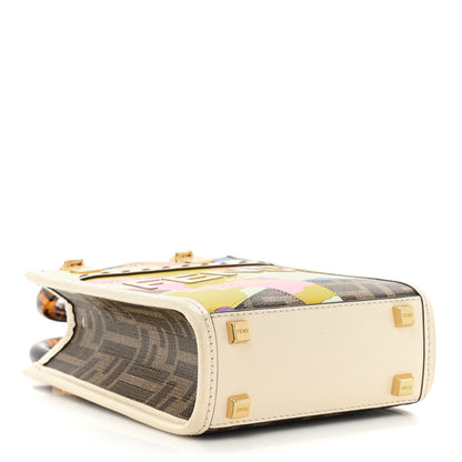 Fendi Glazed Fabric Vitello King Plexiglass FF 1974 Logo Hairdo Girls Inlay Mini Fendi Sunshine Shopper Tote Mogano Panna Multicolor 4 of 15