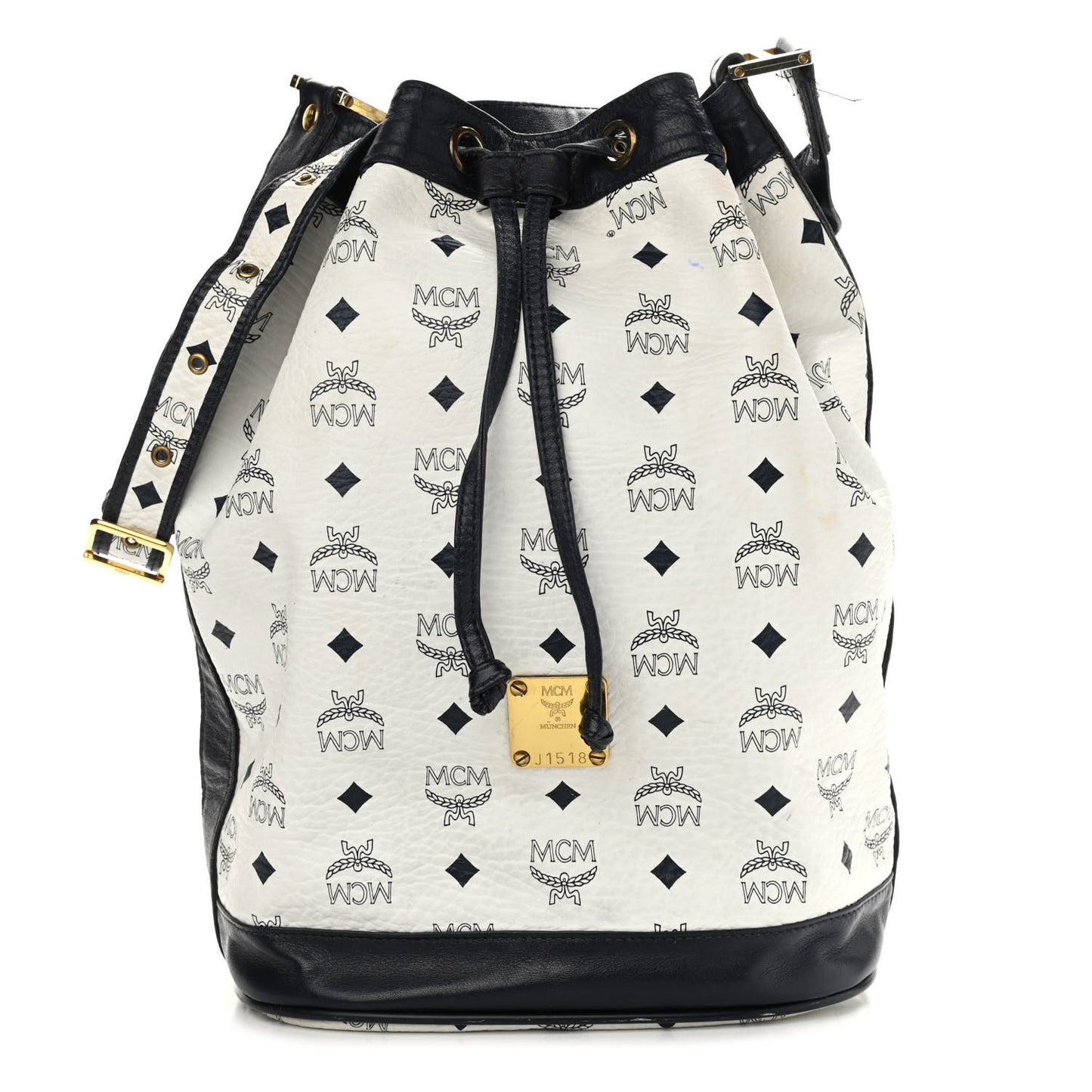Visetos Small Heritage Drawstring Bucket Bag White Black
