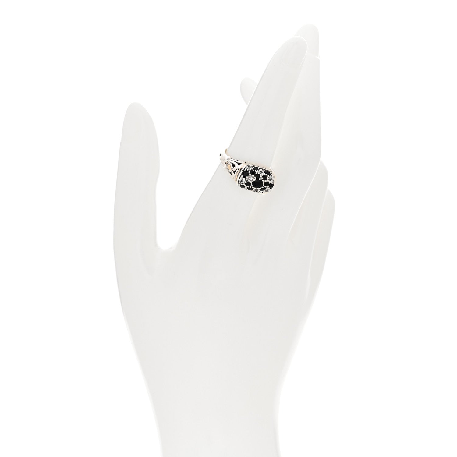 John Hardy Sterling Silver 18K Yellow Gold Black Sapphire White Topaz Ring 54 7 2 of 6