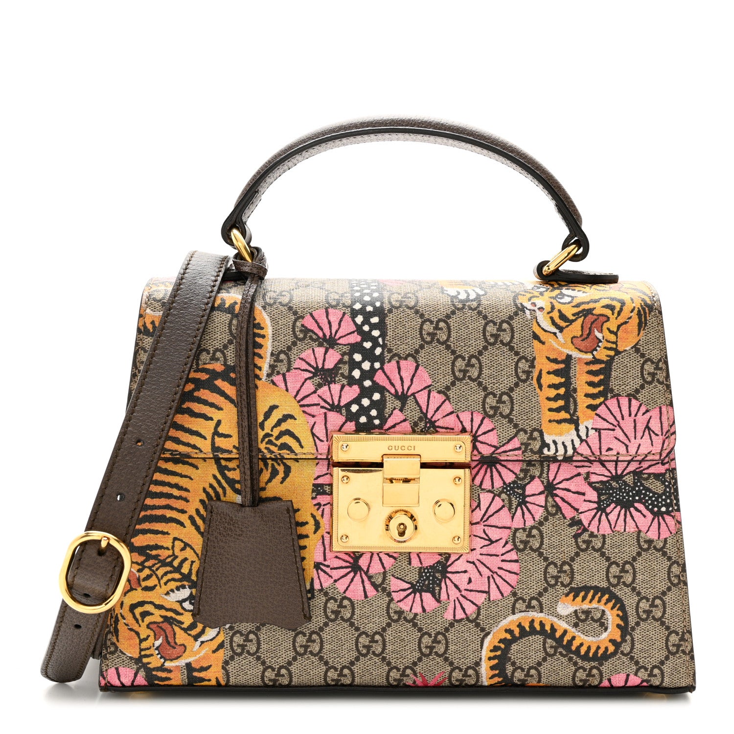Gucci GG Supreme Monogram Bengal Small Padlock Top Handle Bag Beige Pink 1 of 12