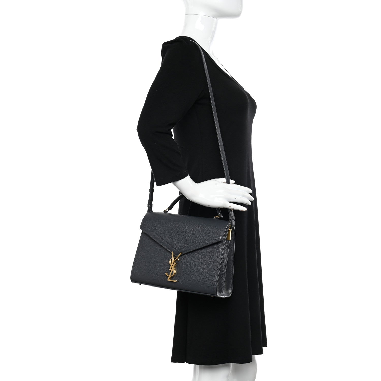Saint Laurent Grain de Poudre Medium Classic Monogram Cassandra Top Handle Dark Smog 3 of 11