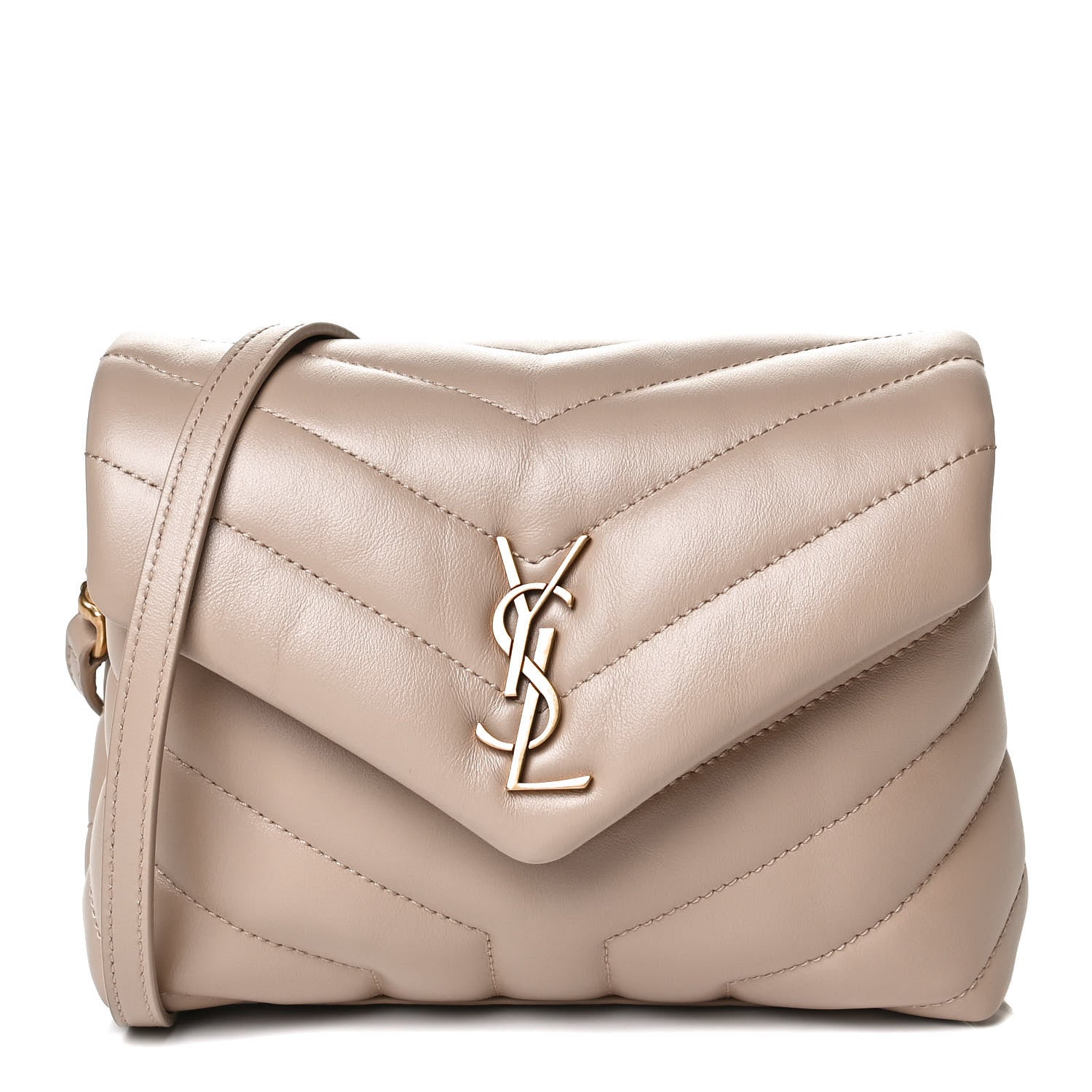 Saint Laurent Calfskin Y Quilted Monogram Toy Loulou Crossbody Bag Dark Beige 1 of 14