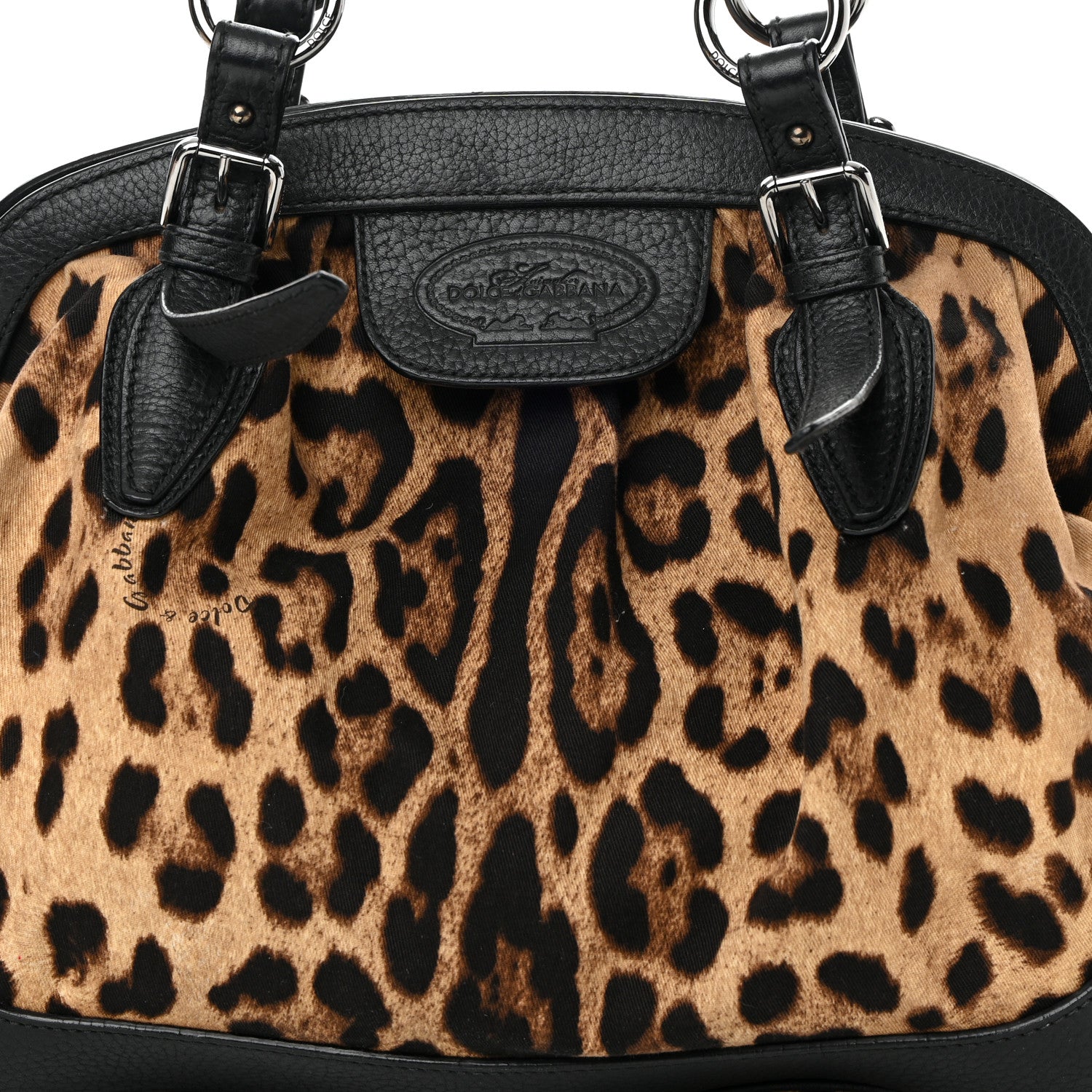 Dolce & Gabbana Calfskin Canvas Leopard Print Animalier Shoulder Bag Black 7 of 23