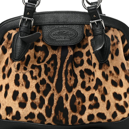 Dolce & Gabbana Calfskin Canvas Leopard Print Animalier Shoulder Bag Black 7 of 23