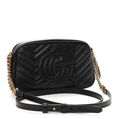 Gucci Calfskin Matelasse Small GG Marmont Chain Shoulder Bag Black 3 of 10