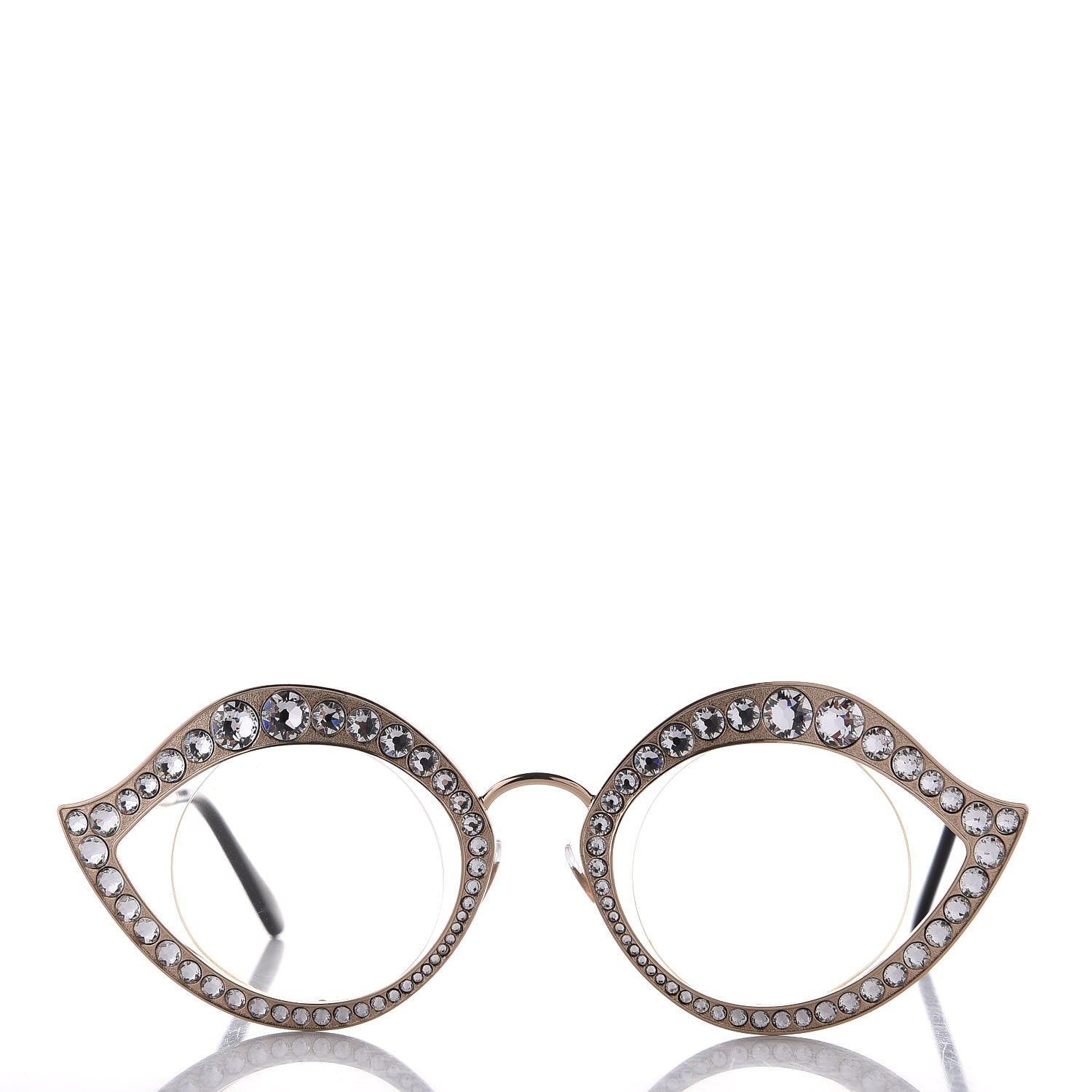 Gucci Metal Crystal Cat Eye Sunglasses GG0046S Gold 2 of 7