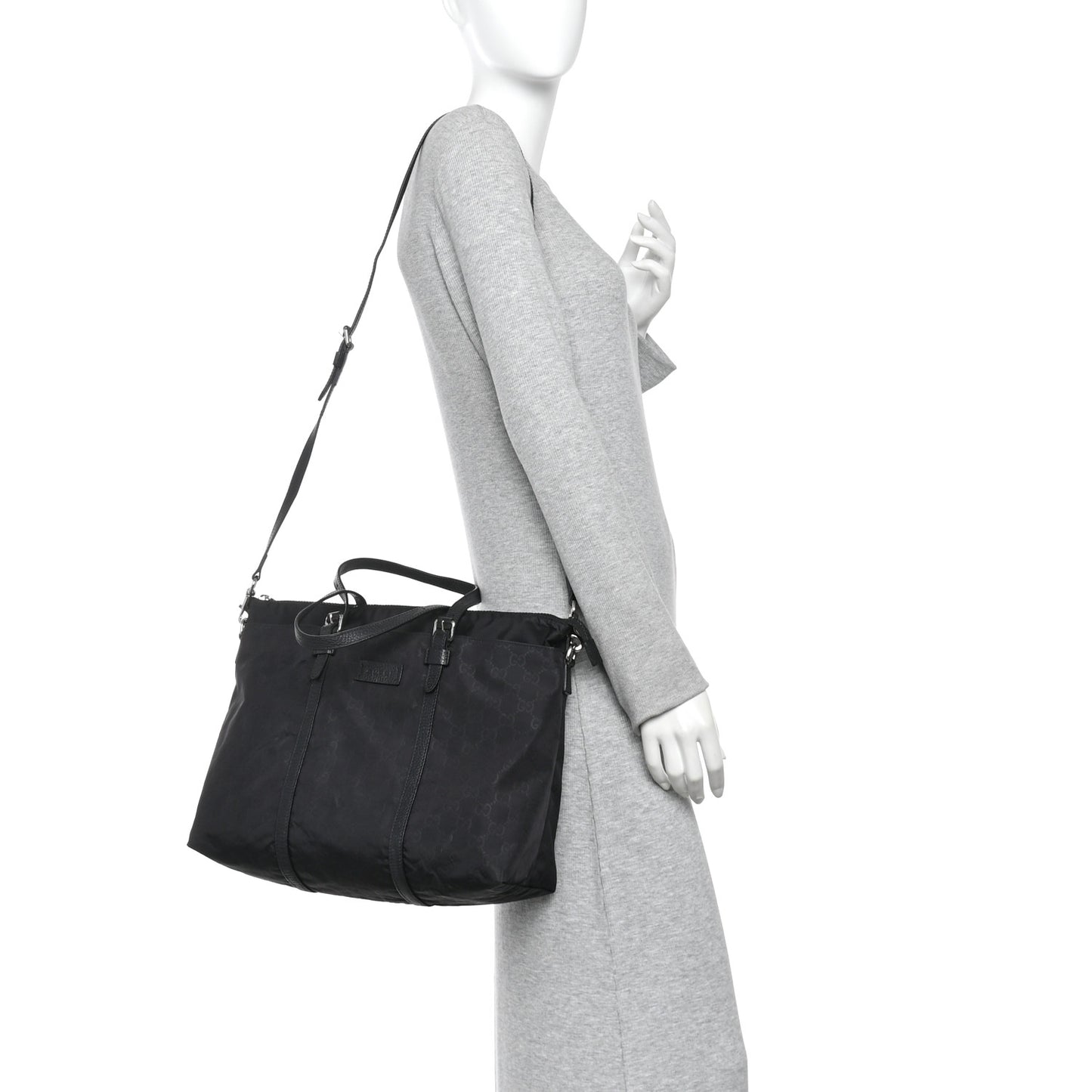Nylon Monogram Dollar Calfskin Tote Black