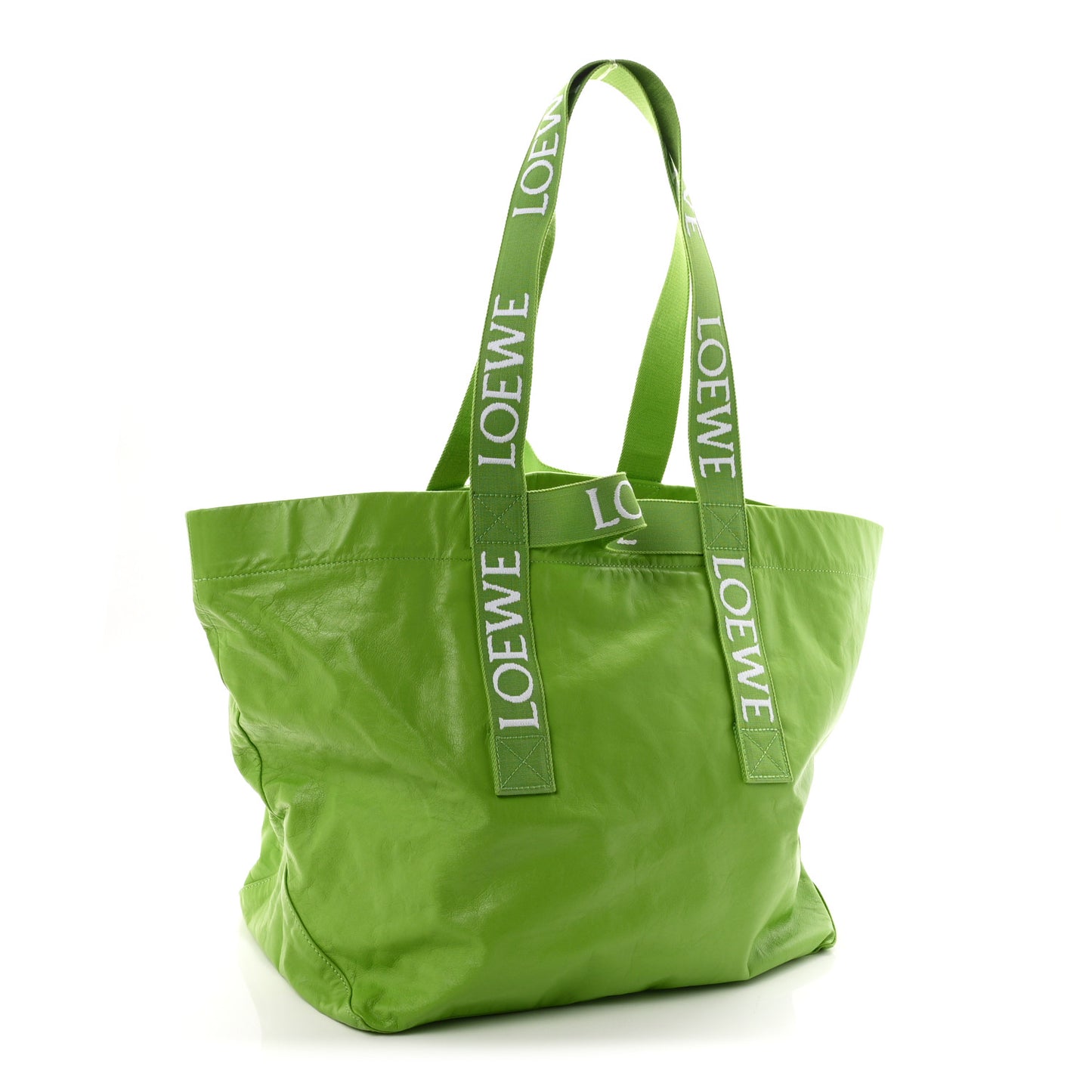 Paper Calfskin Fold Shopper Tote Bright Apple