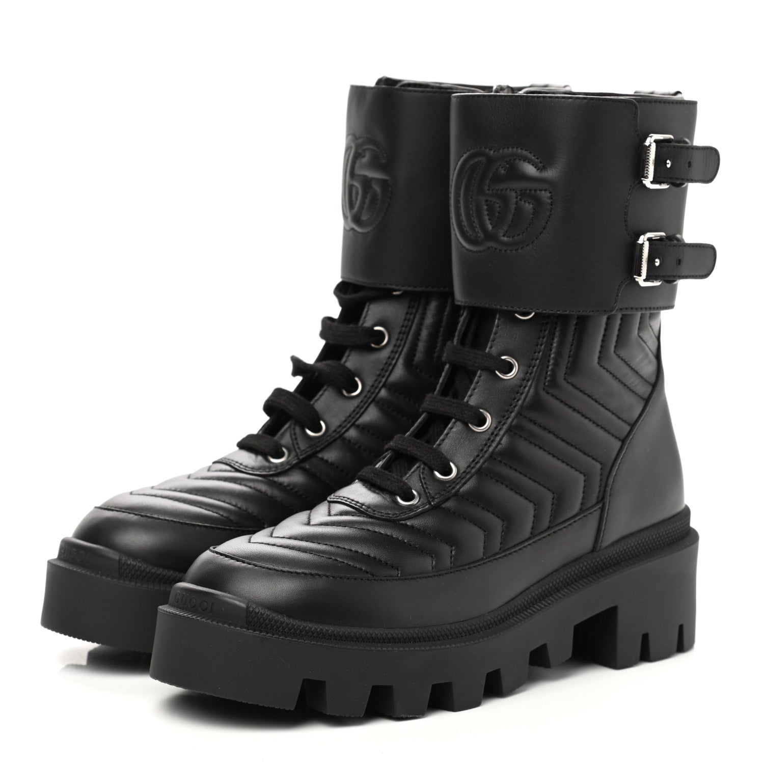 Gucci Nappa Frances GG Matelasse Platform Combat Boots 35.5 Black 3 of 9