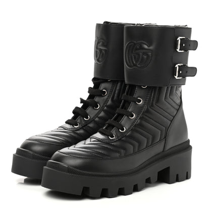 Gucci Nappa Frances GG Matelasse Platform Combat Boots 35.5 Black 3 of 9