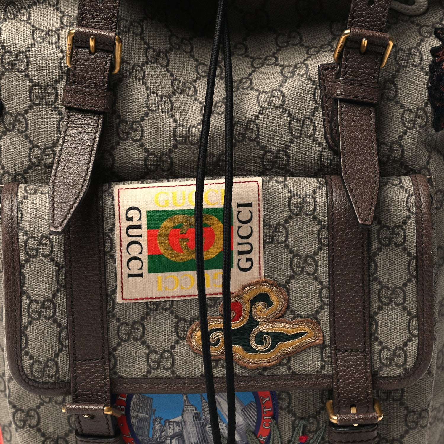 Gucci Soft GG Supreme Monogram Courrier Web Double Buckle Backpack Beige New Acero 8 of 11