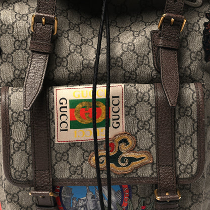 Gucci Soft GG Supreme Monogram Courrier Web Double Buckle Backpack Beige New Acero 8 of 11