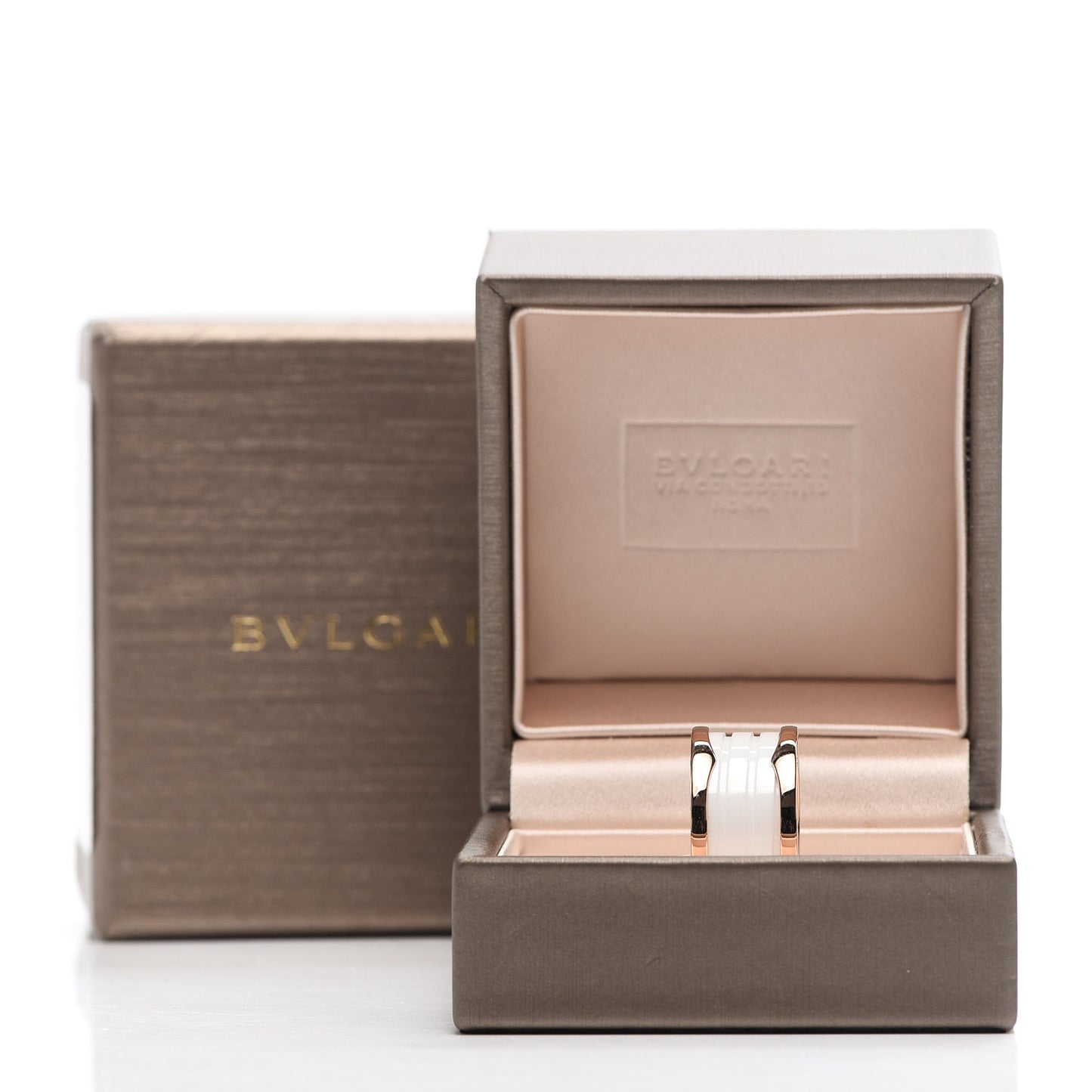 18K Rose Gold White Ceramic B.Zero1 Four-Band Ring 54 7